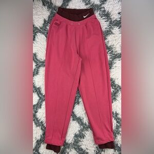 Nike Women's Pink Track Pants with Maroon Waistband